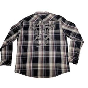 MK Machine Button Down Shirt Mens 2XL Long Sleeve Embroidered Rodeo Western